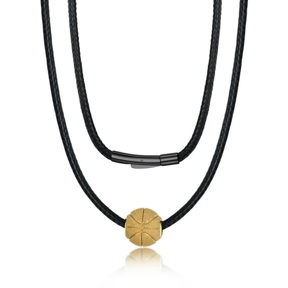 Bandmax Basketball Pendant Necklace for Men Women Sports Ball Pendant with Black Wax Rope for Basketball Lovers for Birthday Christmas Father's Day Gift,14K Gold Plated