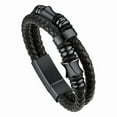 thumbnail image 1 of Bandmax Men's Stainless Steel Beaded Bracelet Double Leather Braided Bracelet Cool Black Wristband with Bead Charm for Men Boyfriend Husband Father Son, 1 of 9