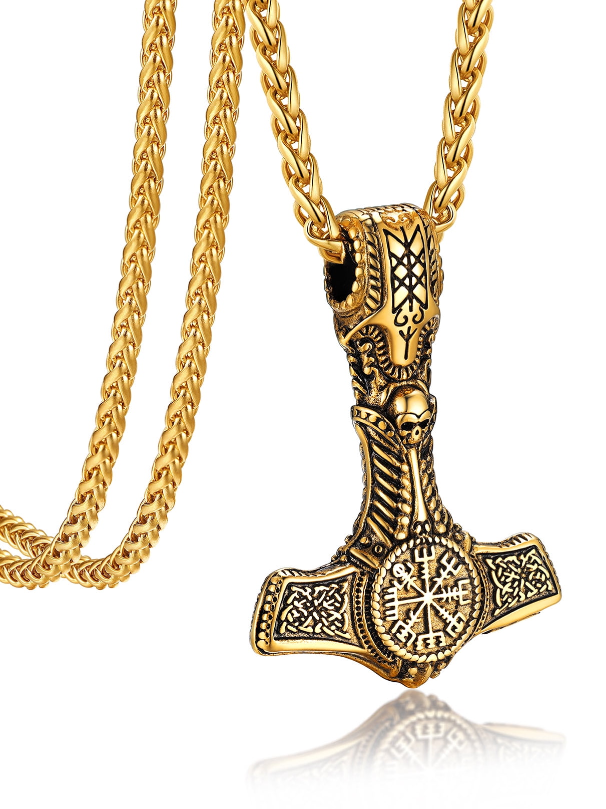 Bandmax Mens Black Thor Hammer Pendant with Compass Design