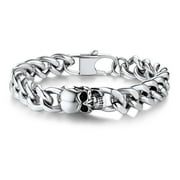 Bandmax Skull Bracelets for Men Women 316L Stainless Steel Link Chain Bracelet with Skull Charm Gothic Punk Biker Bracelet Jewelry for Halloween Gift