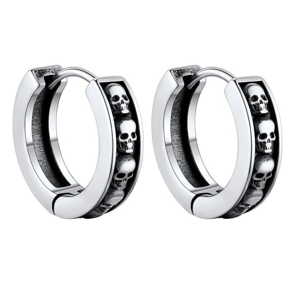 Bandmax Skull Huggie Hoop Earrings for Women Men 316L Stainless Steel Huggie Earrings Gothic Skull Punk Skeleton Ear Hoops for Halloween Gift