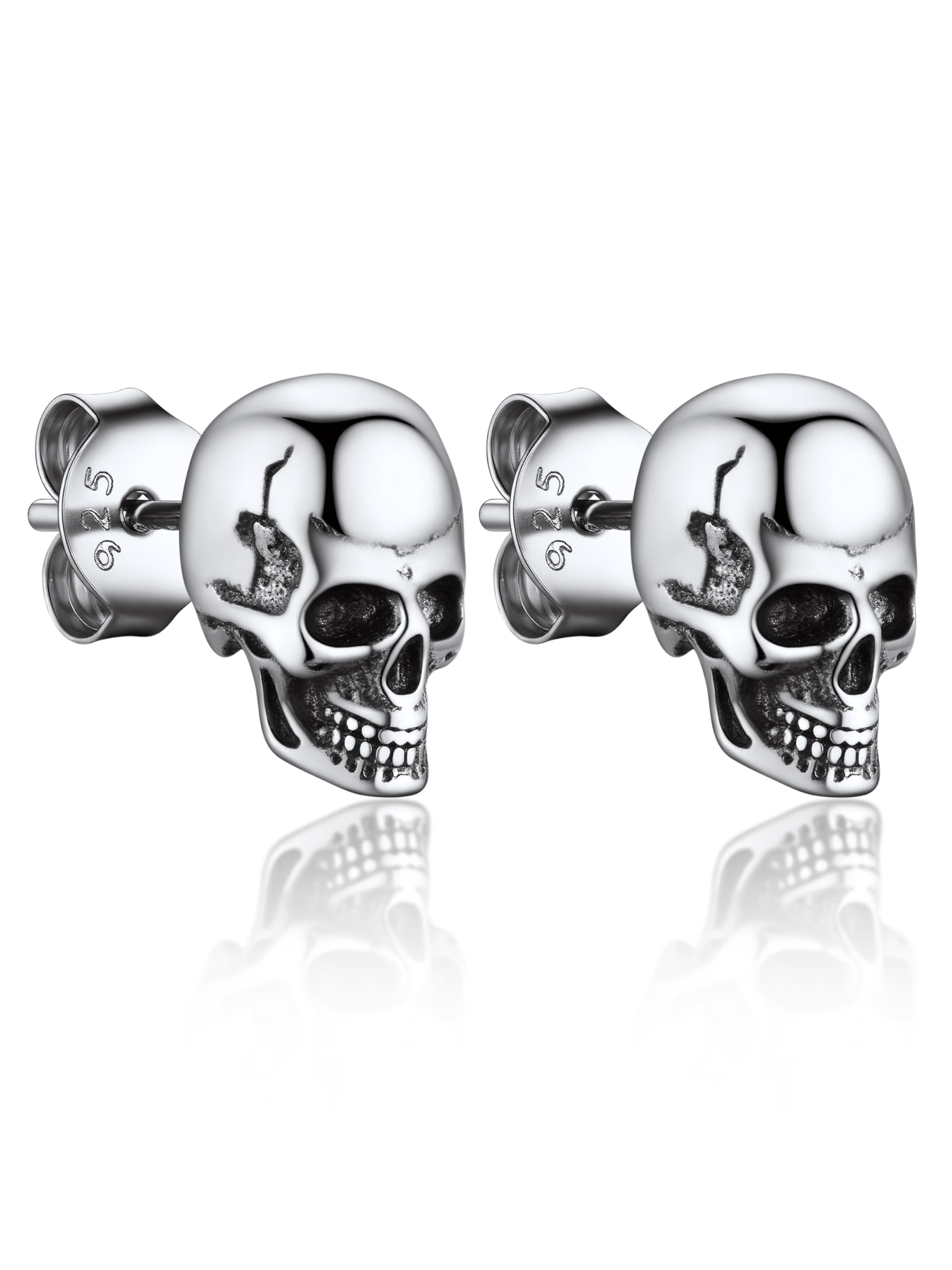 Bandmax Skull Stud Earrings for Women Men 925 Sterling Silver Stud Earrings Gothic Skull Punk Skeleton Ear Studs for Halloween Gift