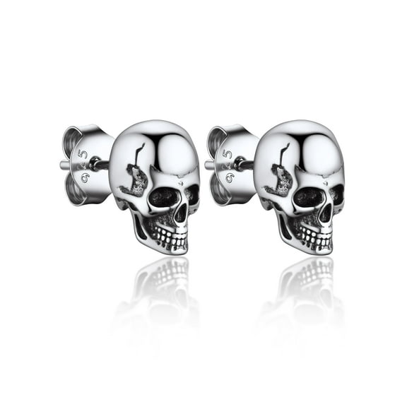 Bandmax Skull Stud Earrings for Women Men 925 Sterling Silver Stud Earrings Gothic Skull Punk Skeleton Ear Studs for Halloween Gift