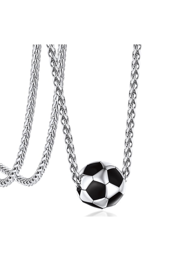 Soccer Pendant Necklace for Men Women Stainless Steel Necklace for Football Player Lover Sports Ball Jewelry Gift for Birthday Christmas
