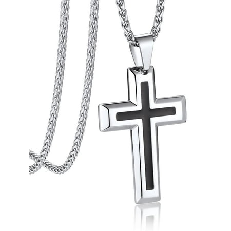 Bandmax Stainless Steel Cross Necklaces for Men for Crucifix Cross Pendant Necklace for Christian Faith Jewelry Birthday Father Day Gift for Dad Son Husband Grandpa