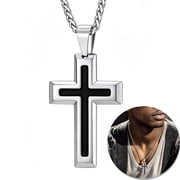 Bandmax Stainless Steel Cross Necklaces for Men Crucifix Cross Pendant Christian Faith Jewelry Christmas Birthday Gifts for Dad Son Husband