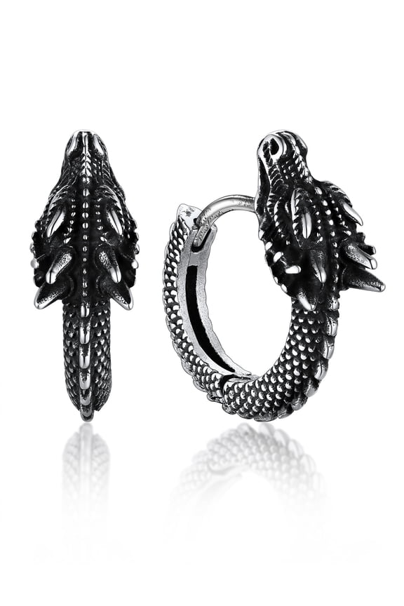 Stainless Steel Dragon Huggie Hoop Earrings for Men Women Punk Cool Mens' Hoop Earrings Jewerly Gift for Halloween Christmas Birthday