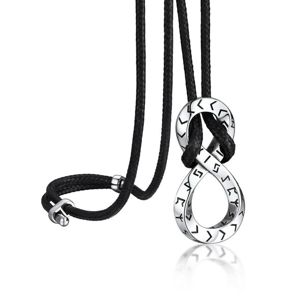 Bandmax Viking Runes Pendant Necklace for Men Women Infinity Knot Pendant with Adjustable Leather Rope Chain Gift for Father Husband Son Boyfriend