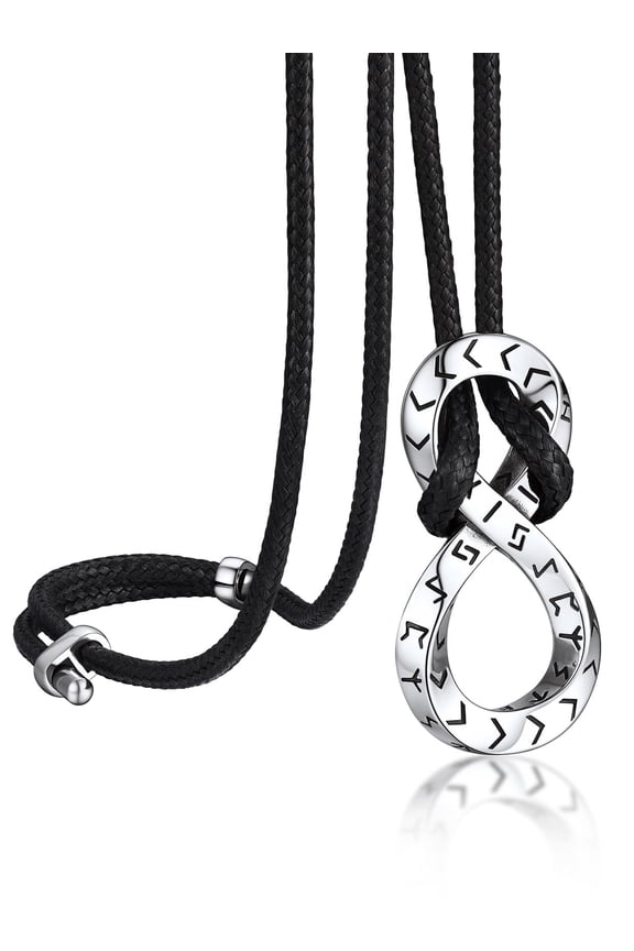 Viking Runes Pendant Necklace for Men Women Infinity Knot Pendant with Adjustable Leather Rope Chain Gift for Father Husband Son Boyfriend