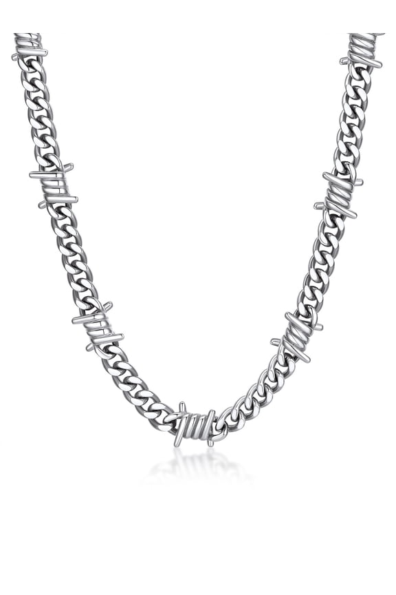 Women Men Barbed Wire Cuban Chain Necklace 9MM 18'' Stainless Steel Thorns Choker Necklaces Jewelry for Boyfriend Son Grandson