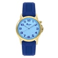 thumbnail image 1 of Bandni Mens Glow Watch - Washable Silicone Band - 38mm Analog Men's Easy Read Wrist Watch with Light, Light Up Watches, Quartz, White Dial, Big Numbers, Glow in the Dark Hands - Gold Tone / Blue, 1 of 6