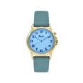 thumbnail image 1 of Bandni Womens Glow Watch - Leather Quick Release Band - 28mm Analog Women's Easy to Read Watch with Light, Light Up Watches, Quartz, White Dial, Big Numbers, Glow in Dark Hands - Gold Tone / Baby Blue, 1 of 6