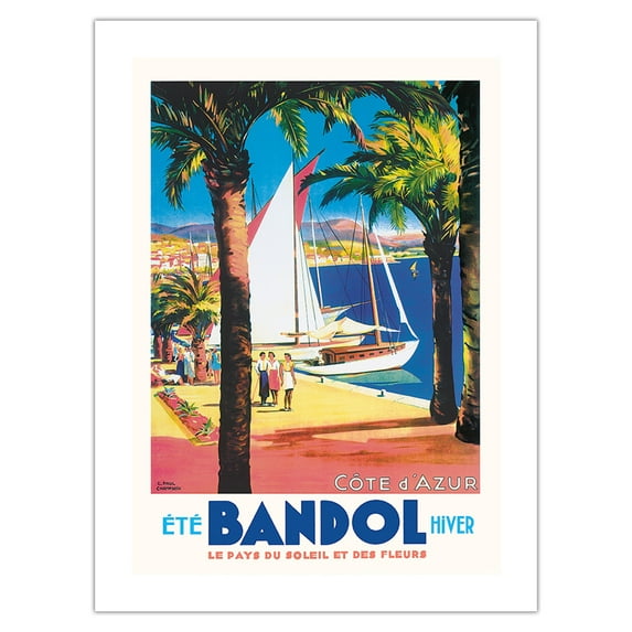 Bandol - Cote d’Azur France - Summer Winter in the Land of Sun and Flowers - Vintage Travel Poster by E. Paul Champseix c.1930 - Bamboo Fine Art 290gsm Paper (Unframed) 12x16in