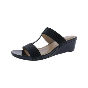 Bandolino Womens I Have To 2 Faux Leather Slip On Wedge Sandals