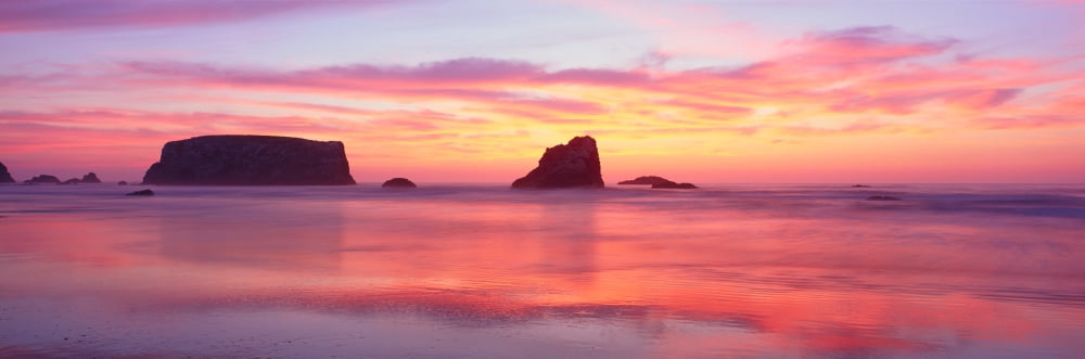 Bandon Beach At Sunset Oregon Canvas Art - Panoramic Images (36 x 12)