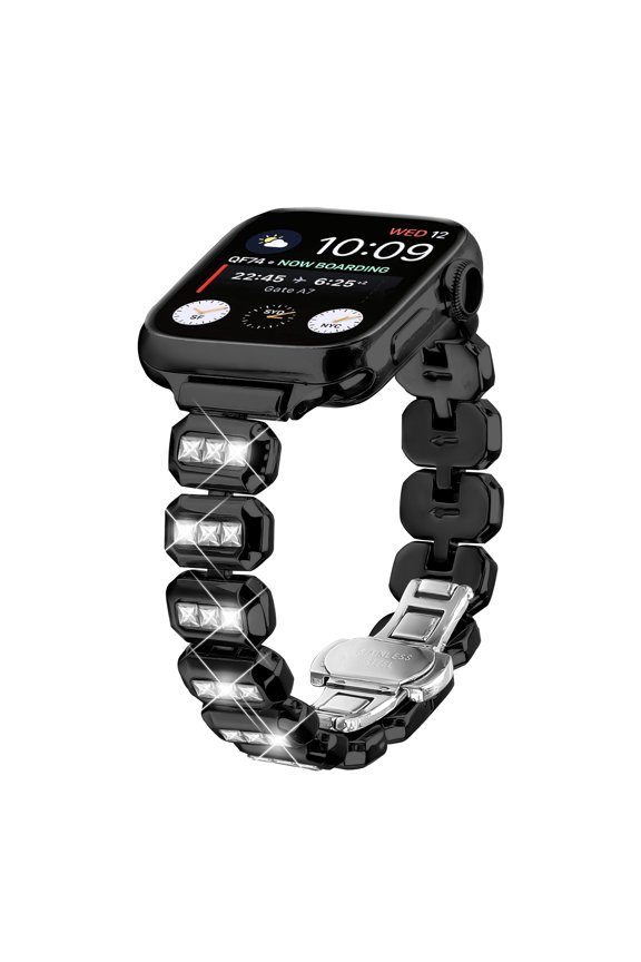 Bands Compatible with Apple Watch 42(Series 1/2/3)/44/45/46/49mm for Women Girls, Metal Jewelry Sparkly Diamond Thin Strap for iWatch Series 10 9 8 7 6 5 4 3 2 1 SE Ultra, with Removal Tool, Black