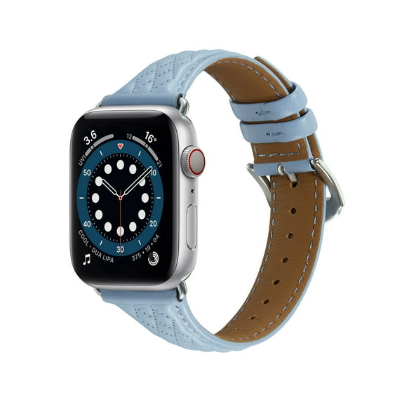 Bands Compatible with Apple Watch Band 38mm 40mm 41mm, Argyle Engraved Genuine Leather Wristband Starp for iWatch SE SE2 Series 9 8 7 6 5 4 3 2 1 Women Men,Blue