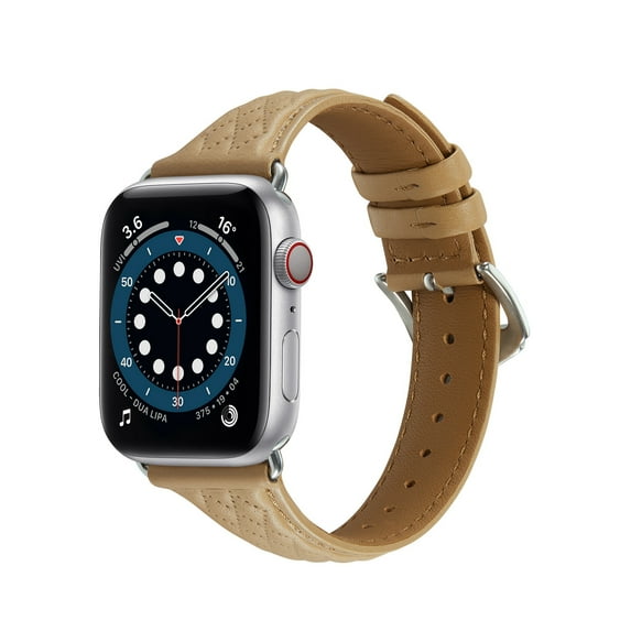 Bands Compatible with Apple Watch Band 38mm 40mm 41mm, Argyle Engraved Genuine Leather Wristband Starp for iWatch SE SE2 Series 9 8 7 6 5 4 3 2 1 Women Men,Khaki