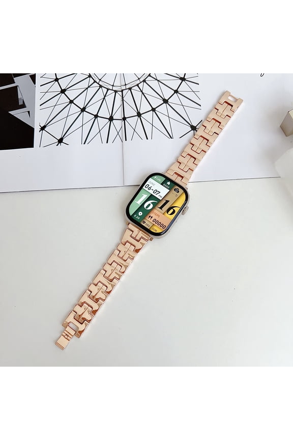 Bands Compatible with Apple Watch Band 38mm 40mm 41mm Iwatch Series 9/8/7/6/SE Series 5/4/3 Stainless Steel Accessories Wristband Strap H-shaped Metal Band Foldover Clasp,Rosegold