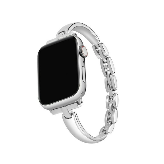 Bands Compatible with Apple Watch Band 38mm 40mm 41mm, for iWatch SE Series 9/8/7/6/5/4/3/2/1, Stylish Ultra Slim Dressy Zinc Alloy Bracelets for Men Women Replacement Strap, Silver