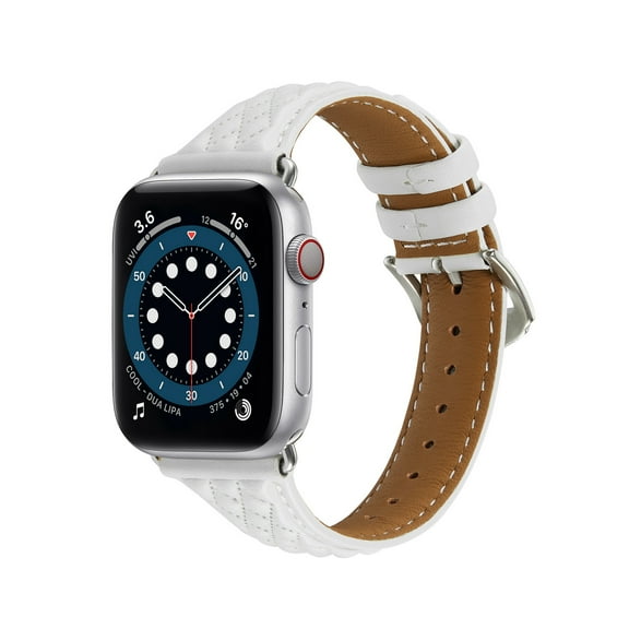 Bands Compatible with Apple Watch Band 42mm 44mm 45mm 49mm, Argyle Engraved Genuine Leather Wristband Starp for iWatch SE SE2 Series 9 8 7 6 5 4 3 2 1 Ultra for Women Men,White