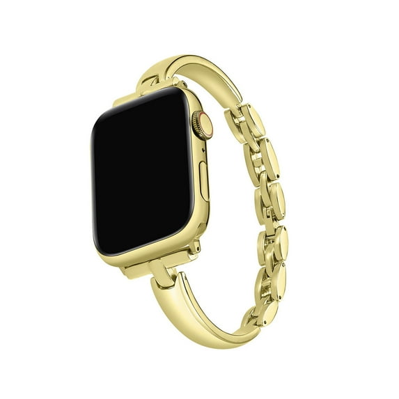 Bands Compatible with Apple Watch Band 42mm 44mm 45mm 49mm, for iWatch SE Series 9/8/7/6/5/4/3/2/1, Stylish Ultra Slim Dressy Zinc Alloy Bracelets for Men Women Replacement Strap, Gold