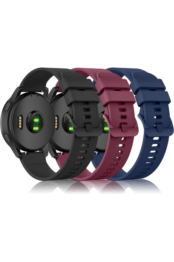 Bands Compatible with Garmin Venu/Venu Sq/Sq 2/Venu 2 Plus/Garmin Vivoactive 6/5/3 Watch Bands Women Men, 3-Pack Soft Silicone Sport Replacement Strap for Garmin 165/55/645/245 Music Watch Band