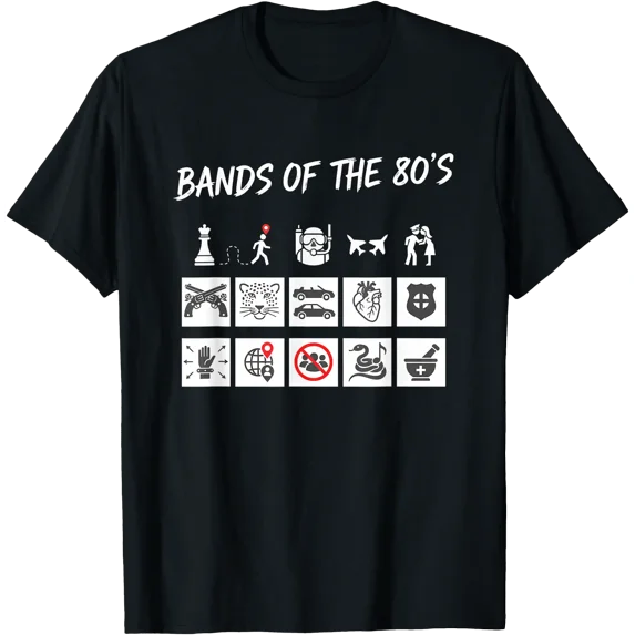 Bands Of The 80S Graphic Icons Humor T-Shirt - Walmart.com