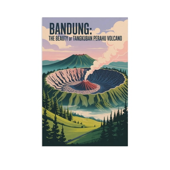 Bandung The Beauty of Tangkuban Perahu Volcano Vintage Travel Poster Retro Indonesia Nature Wall Art Print Poster