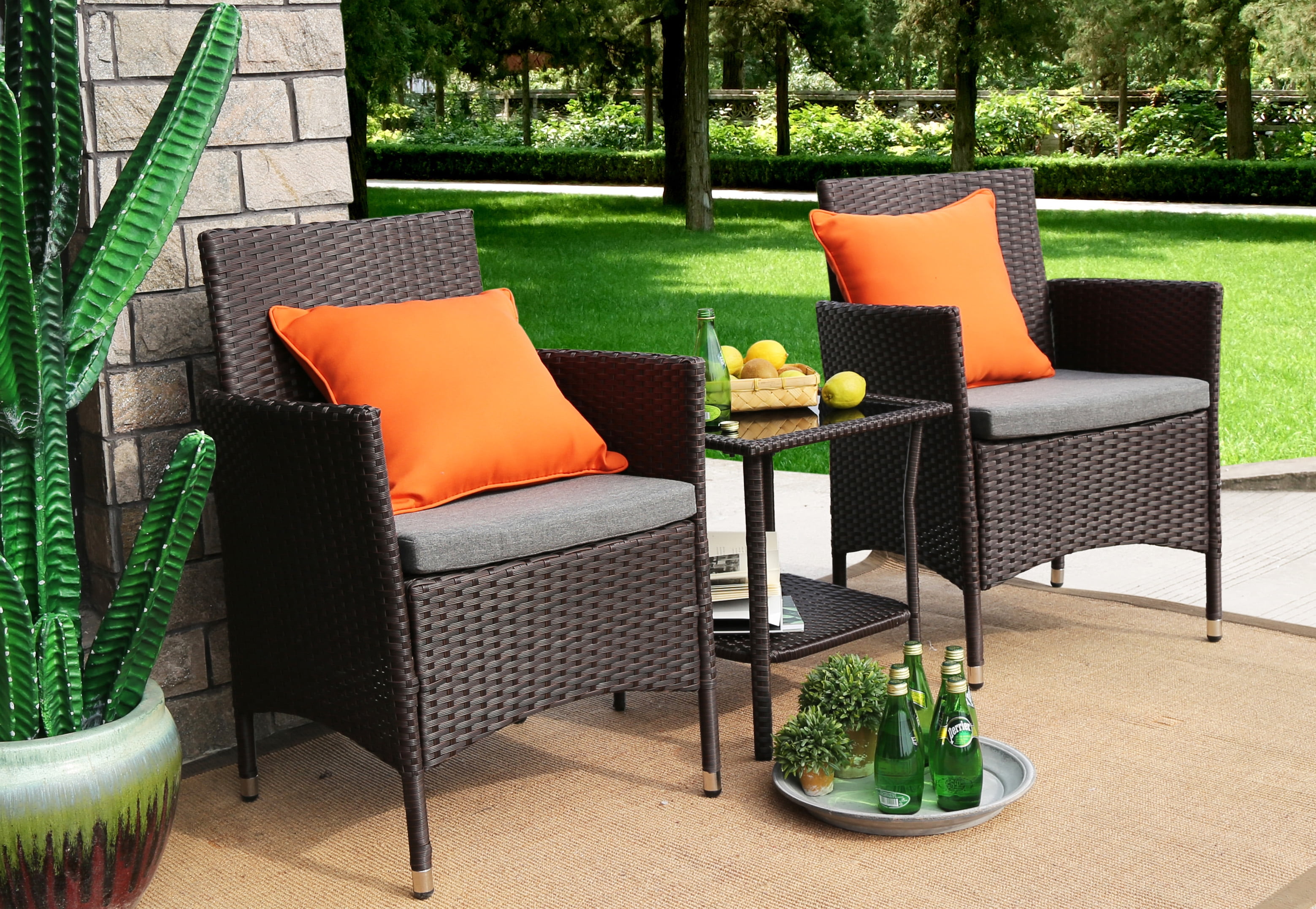 Baner Garden 3 Pieces Outdoor Furniture Complete Patio Wicker Rattan