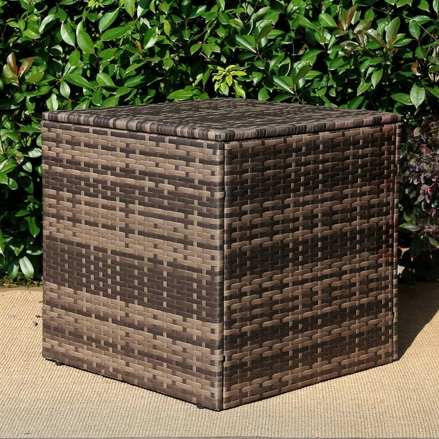 Baner Garden A105 Outdoor Glass Rattan Garden Square Coffee Table with Storage Compartment