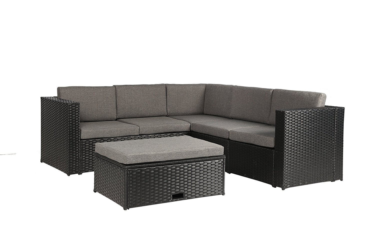 Baner Garden (K35) 4 Pieces Outdoor Furniture Complete Patio Wicker Rattan Garden Corner Sofa Couch Set, Full, Black