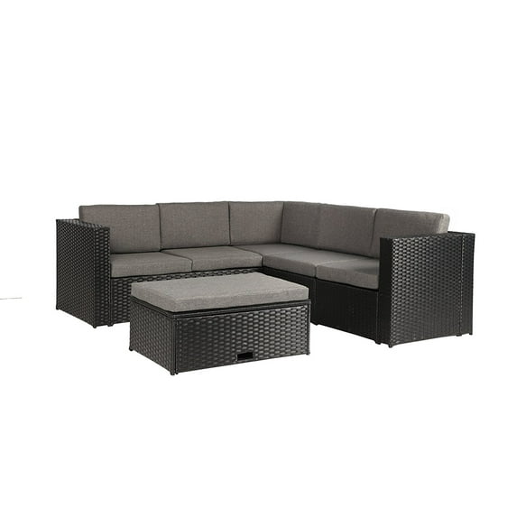 Baner Garden (K35) 4 Pieces Outdoor Furniture Complete Patio Wicker Rattan Garden Corner Sofa Couch Set, Full, Black