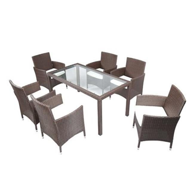 Brown Wicker Rattan 6-Person Outdoor Dining Set with Glass Table