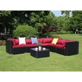 thumbnail image 1 of Baner Garden CH-92 Complete 7 Piece PE Black Wicker Rattan Pool Patio Garden Sectional Set with Red Cushions, 1 of 7
