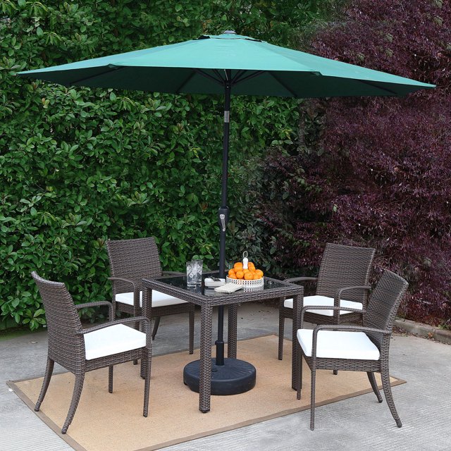 Baner Garden E377G 7Piece 9 Ft Market Umbrella Aluminium Wicker Outdoor Patio Set w/ Table