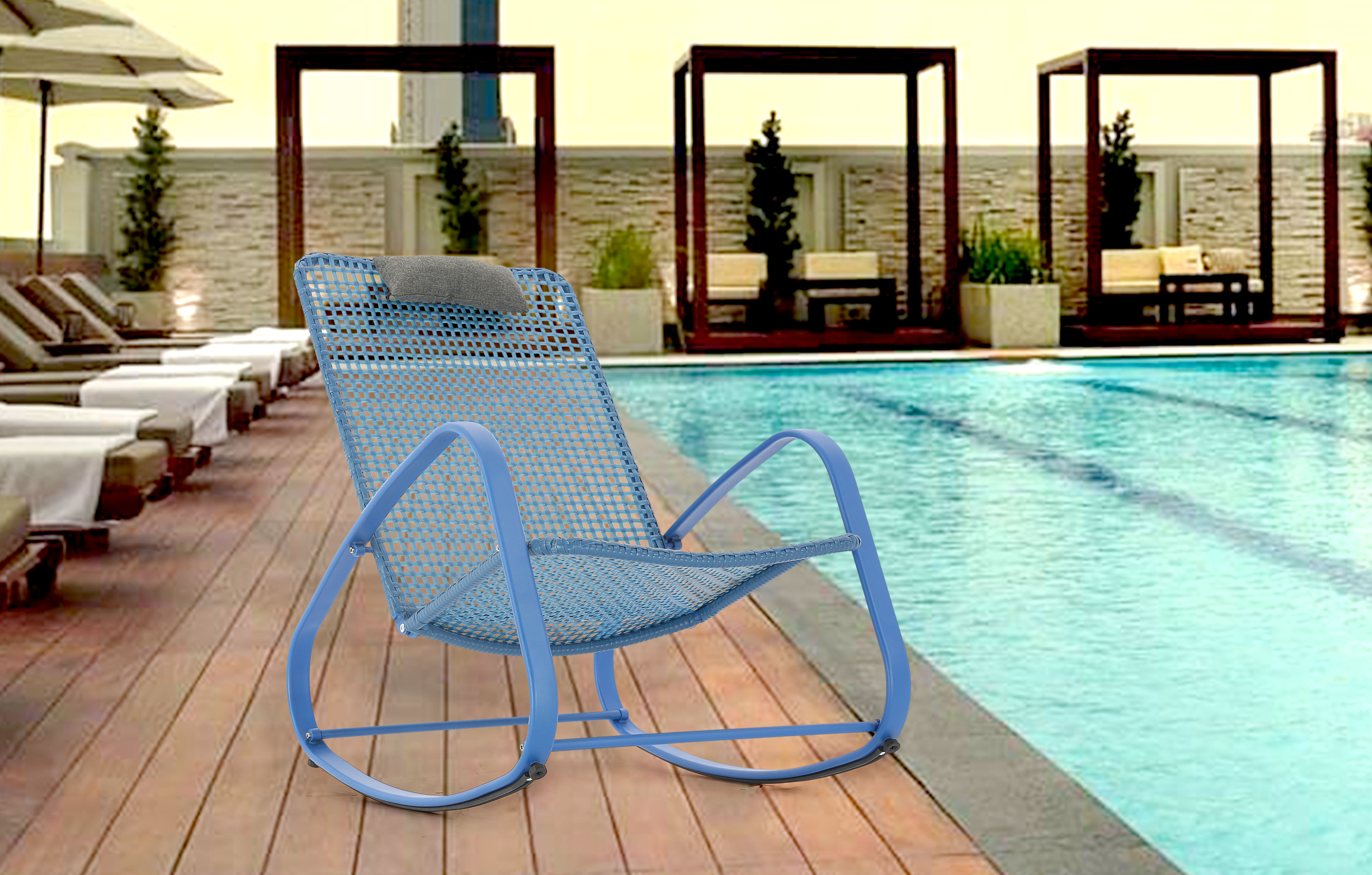 Baner Garden Indoor Outdoor Rocking Lounge Chair Porch Indoor Patio Headrest Furniture, Blue (X62BU) - image 1 of 8