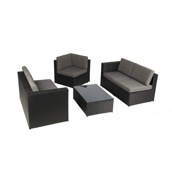 Baner Garden K35 Outdoor Furniture Complete Patio PE Wicker Rattan Garden Corner Sofa Couch Set - 4 Piece - Black