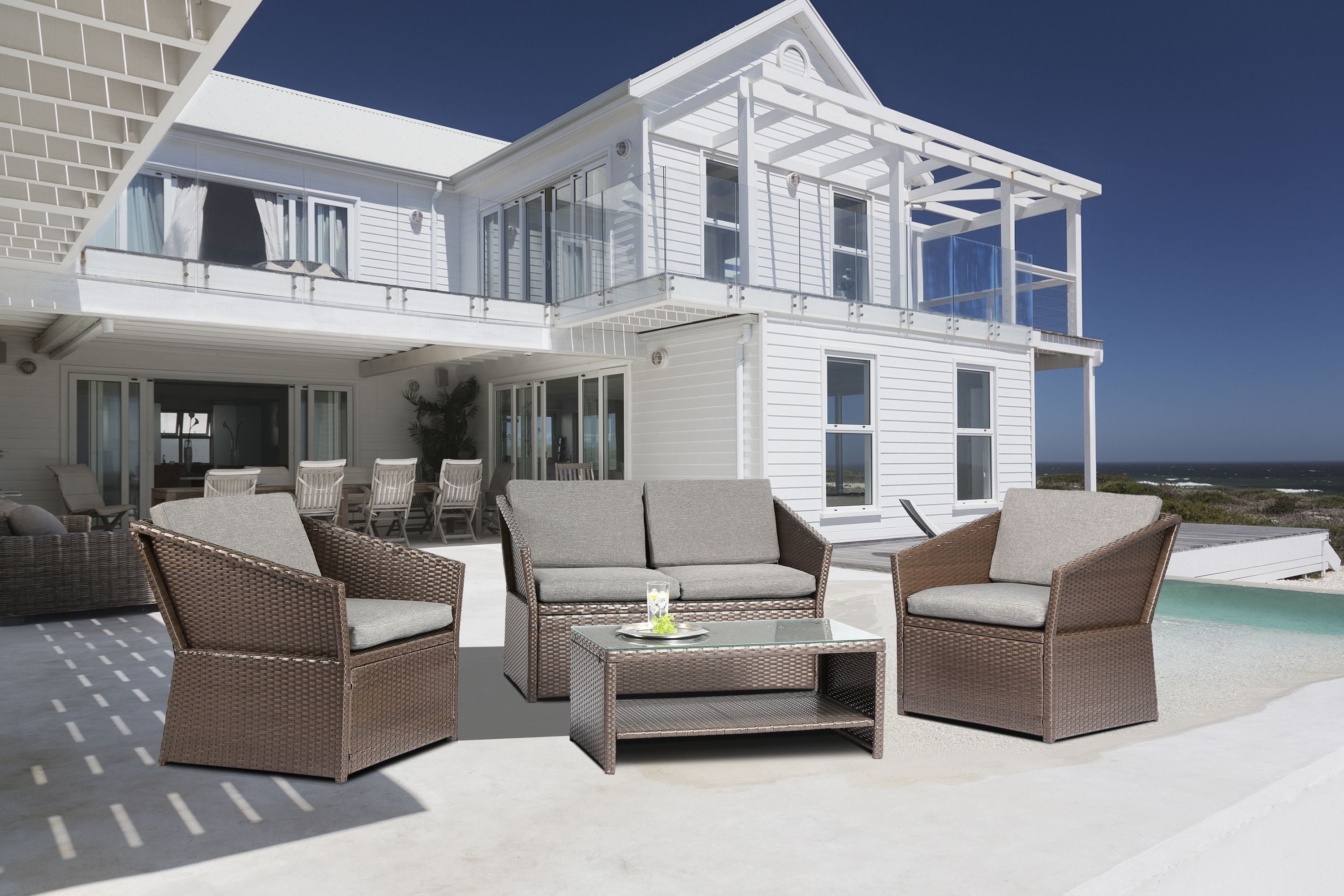 Baner Garden N77BR Outdoor Furniture 4 Pieces Patio Wicker Rattan