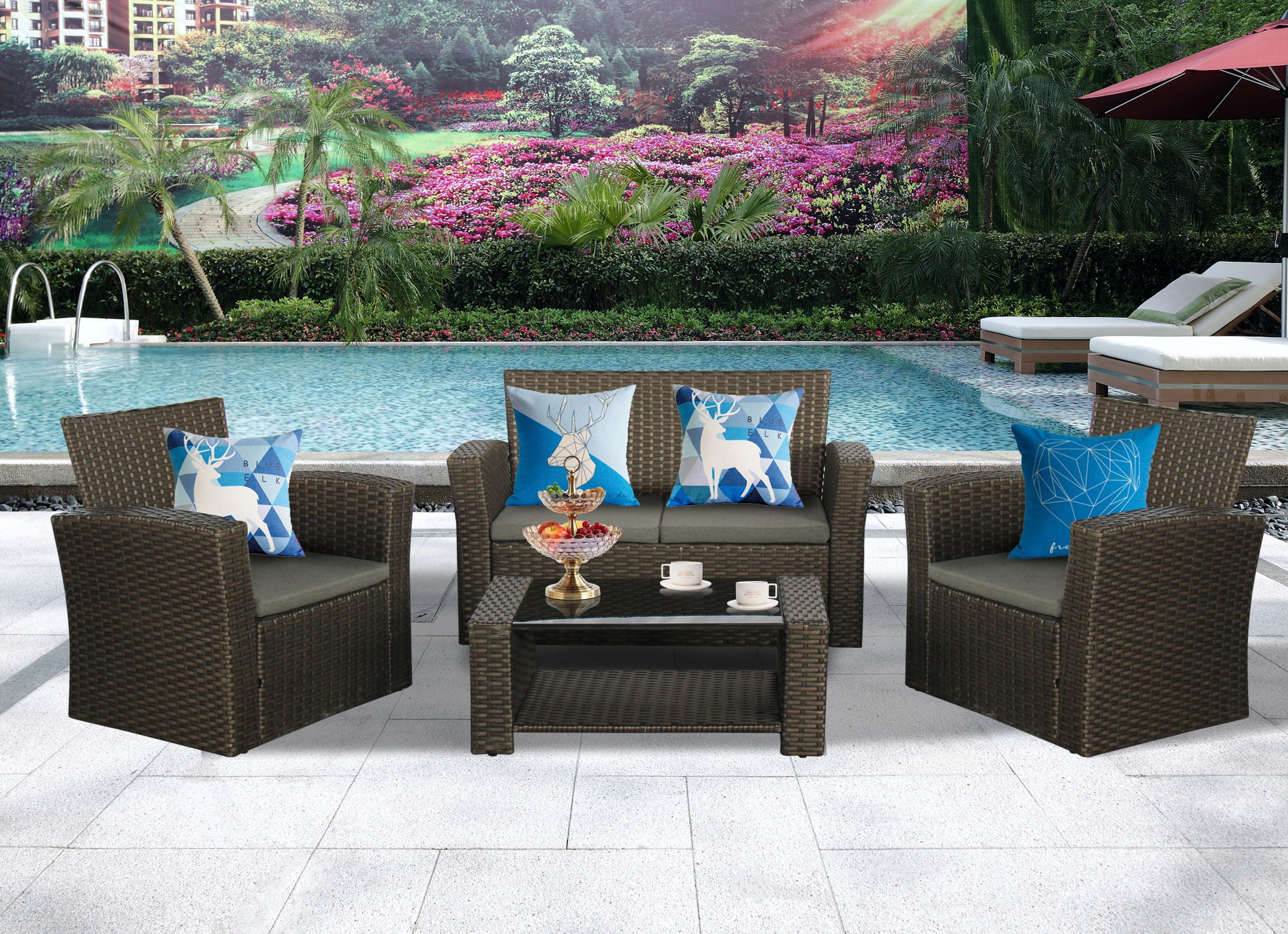 Baner Garden N87BB 4 Piece Outdoor Furniture Set All Weather Deep Seating Patio Backyard Garden