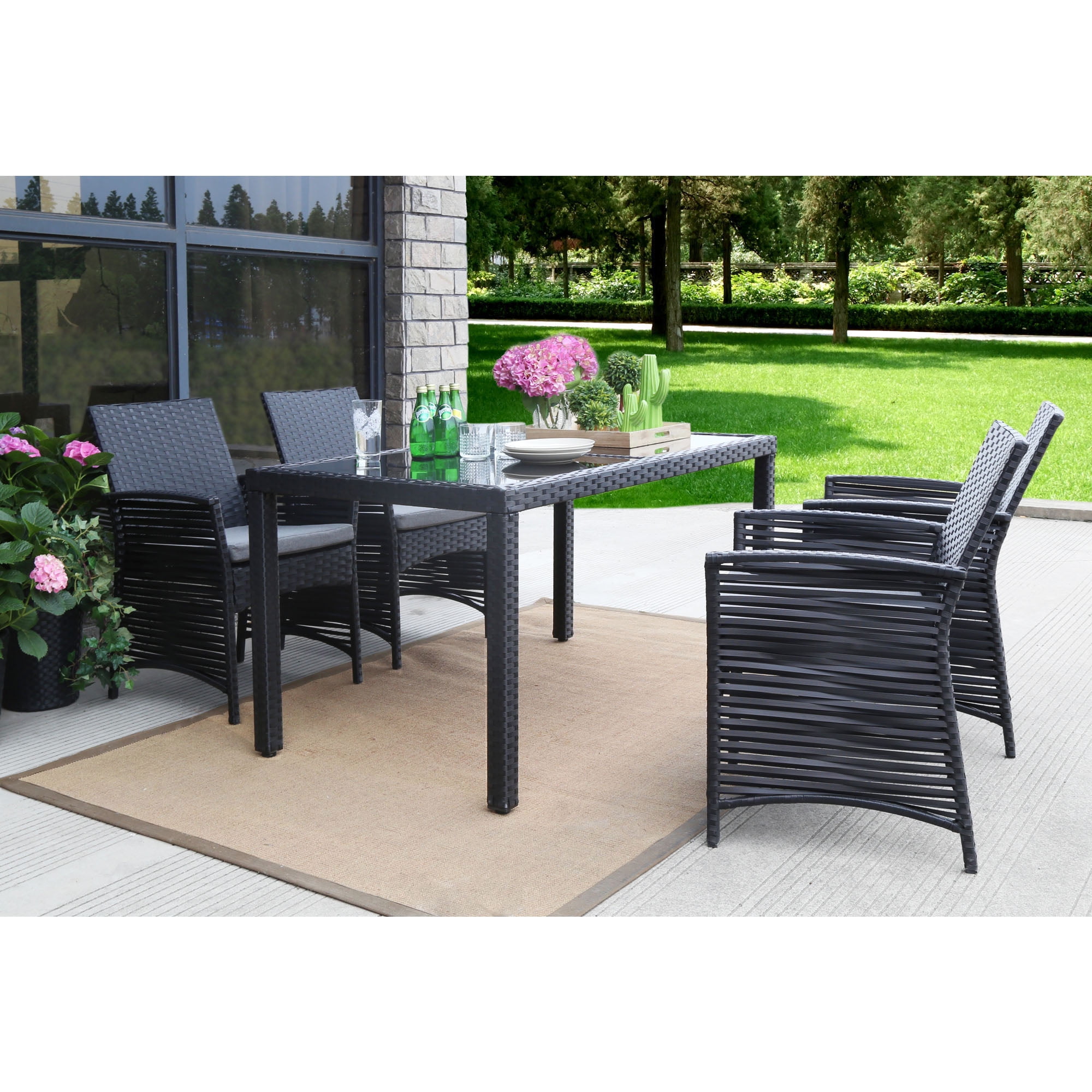 Baner Garden Rattan Wicker 5 Piece Rectangular Patio Dining Set