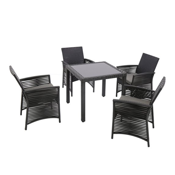 Baner Garden Rattan Wicker 5 Piece Square Patio Dining Set