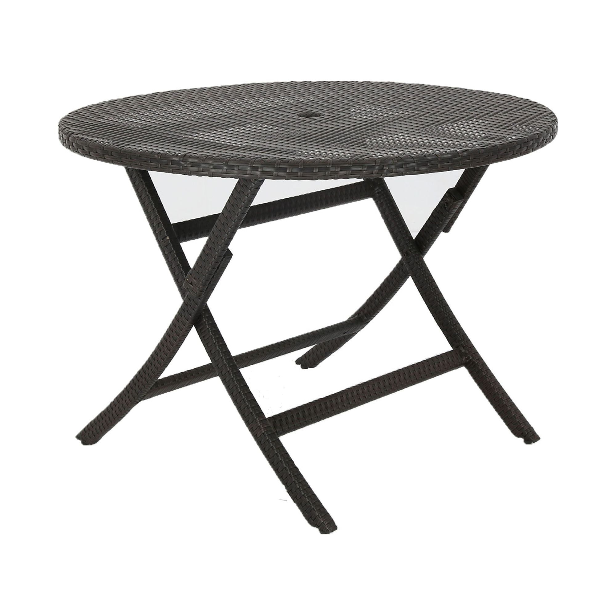Baner Garden Round Wicker Folding Patio Dining Table with Umbrella Hole