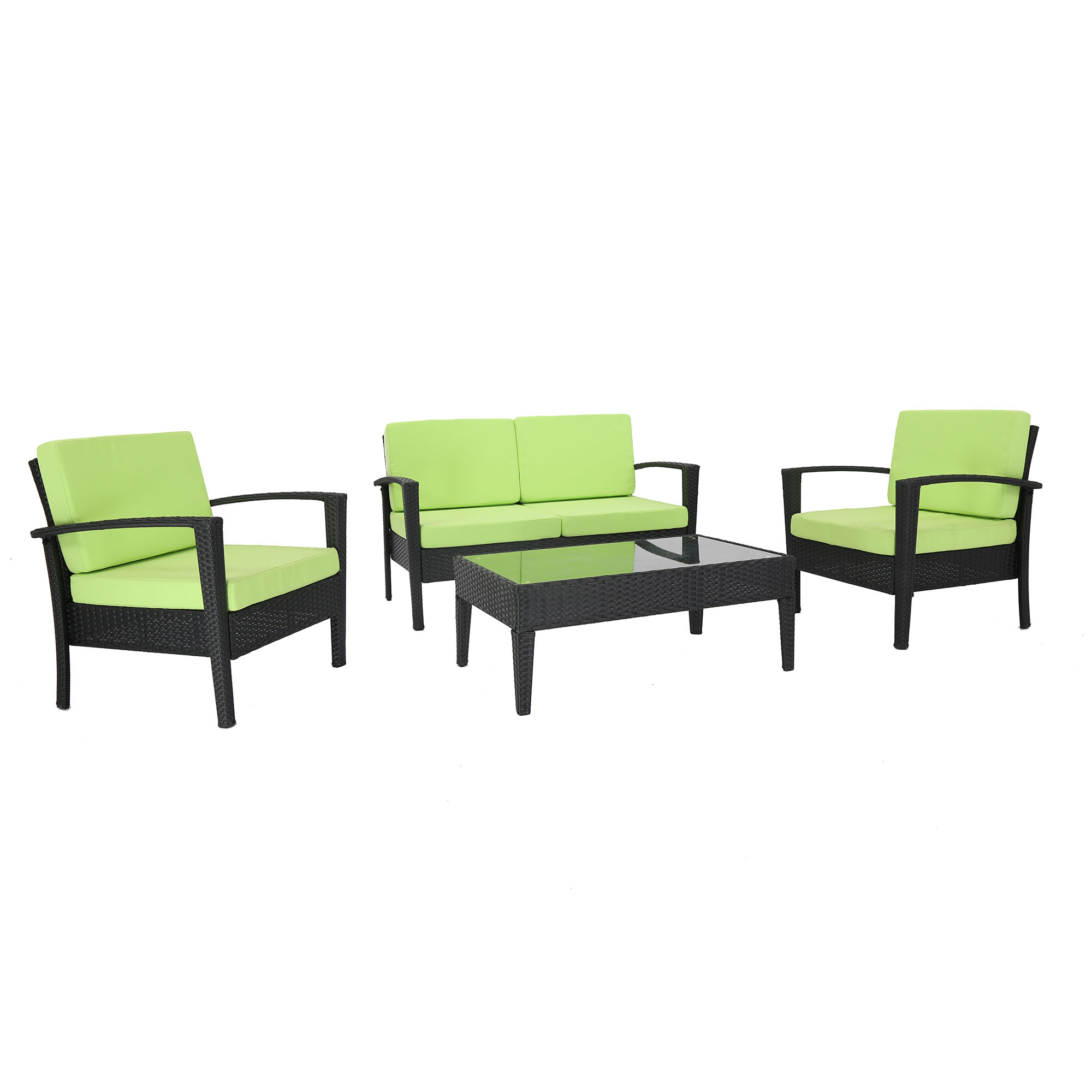 Baner Garden Wicker 4 Piece Black Patio Conversation Set with Green Cushions - image 1 of 11