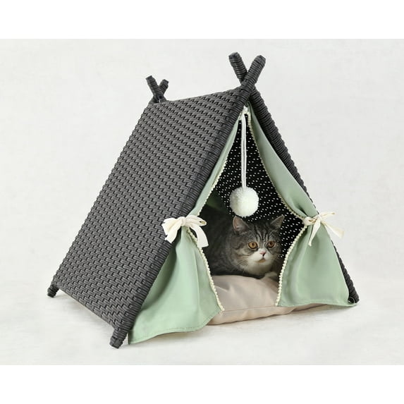 Baner Garden Wicker Pet Cat Bed, Black