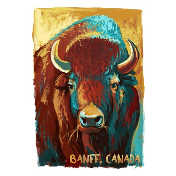 Banff, Canada, Bison, Vivid (12x18 Wall Art Poster, Room Decor)