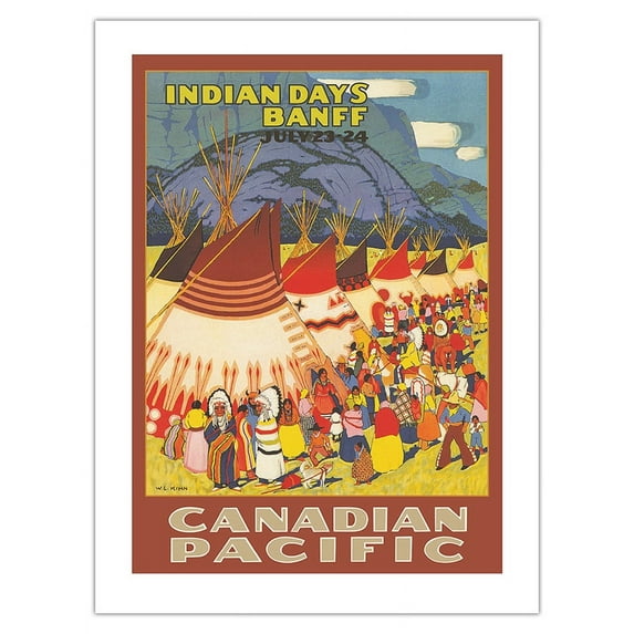 Banff Canada - Indian Days - Canadian Pacific Railway - Vintage Railroad Travel Poster by W. Langdon Kihn c.1926 - Fine Art Matte Paper Print (Unframed) 18x24in