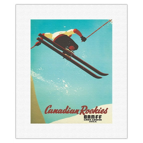 Banff Canada - Lake Louise - Ski the Canadian Rockies - Canadian Pacific - Vintage Railroad Travel Poster by John Vickery c.1938 - Fine Art Rolled Canvas Print 11in x 14in