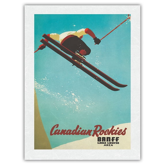 Banff Canada - Lake Louise - Ski the Canadian Rockies - Canadian Pacific - Vintage Railroad Travel Poster by John Vickery c.1938 - Japanese Unryu Rice Paper Art Print 24 x 32 in