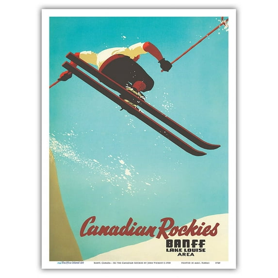 Banff Canada - Lake Louise - Ski the Canadian Rockies - Canadian Pacific - Vintage Railroad Travel Poster by John Vickery c.1938 - Master Art Print (Unframed) 9in x 12in